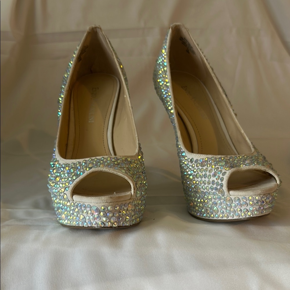 Elegant Bridal Women's Peep-Toe Heels with Rhinestones by Enzo Angioli